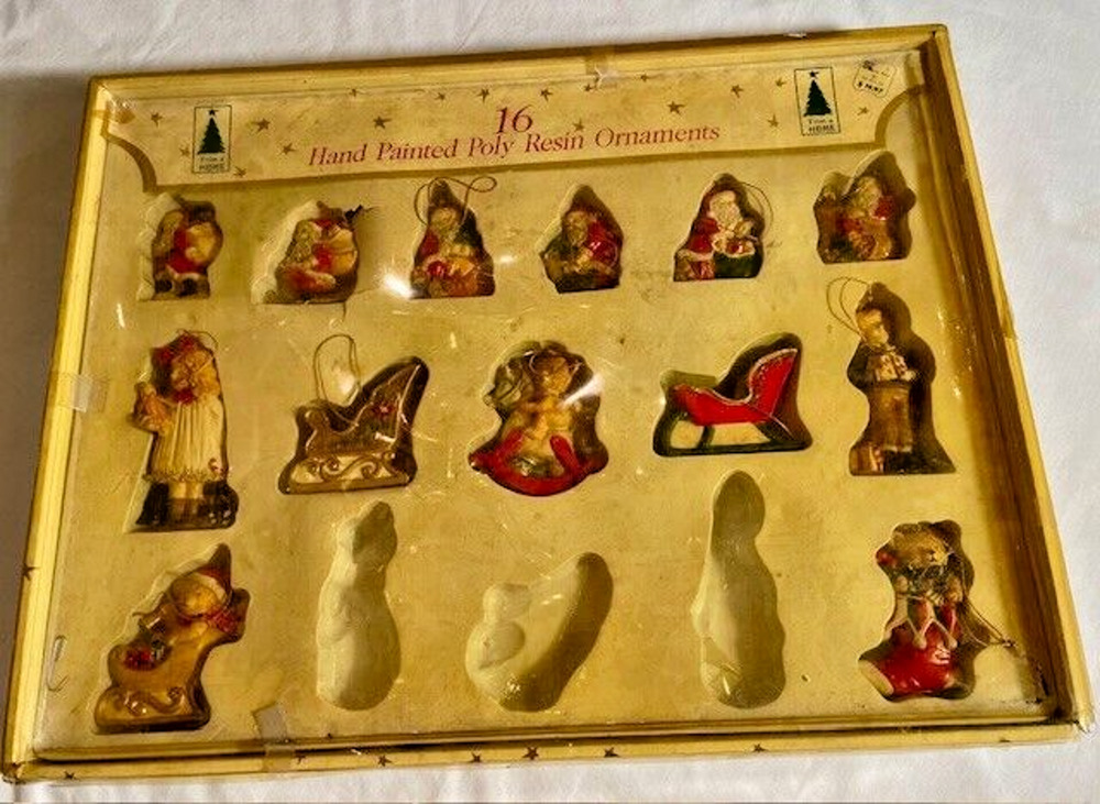 Vintage Santa Claus 1960"s K mart Corp Resin Ornaments Lot of 13 with Box